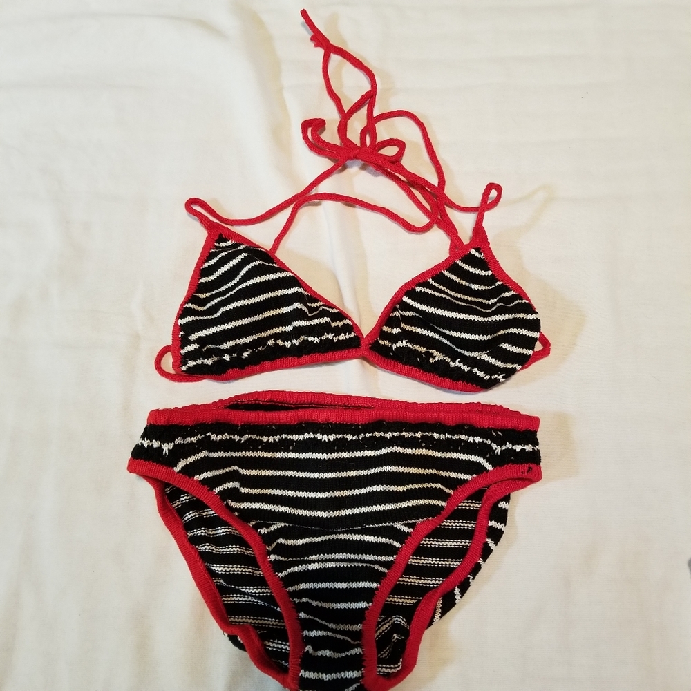 FINAL PRICE $15. Cute black/white/red striped bikini